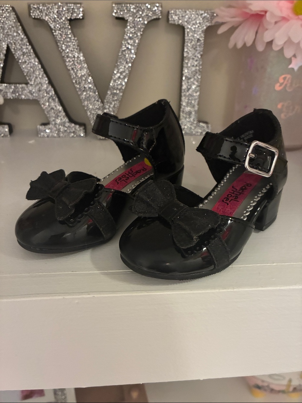 Rachel Shoes Black Patent Mary Jane Dress Shoes with Bow